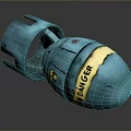 Blue Weapon Bomb Design With Radioactive Symbol And Danger Label