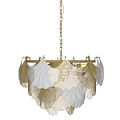 Elegant Scalloped White Glass Chandeliers With Gold Hanging Chains Design