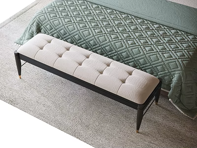 Modern Bedroom Bench With Beige Cushion And Black Frame By Bedside 3d model