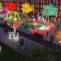 Colorful Children's Play Area With Swings Slides Animal Figures And Night Lighting