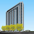 Modern High Rise Building Exterior With Large Windows And Green Trees