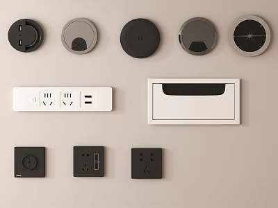 Modern Electrical Switches And Sockets Various Round Square Panel With USB Port Designs 3d model