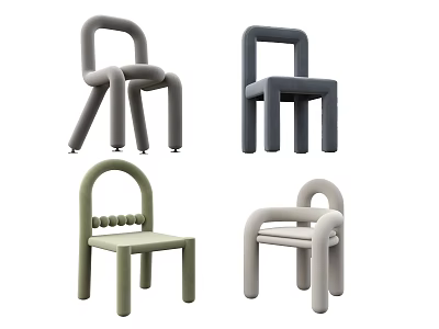 Modern Single Chairs with Unique Curved Armrests and Various Colors in Contemporary Minimalist Style 3d model
