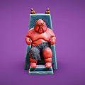 Fat Horned Character Sitting On Blue Throne With Small Creatures Holding Spoon And Fork