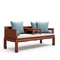 Traditional Chinese Solid Wood Daybed With Blue Cushions And Wooden Armrests Design