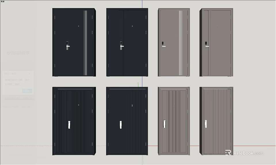 Modern Front Doors In Black And Gray With Various Panel Designs 3d model