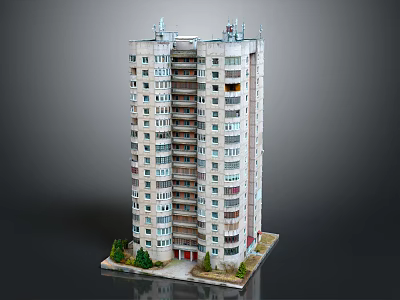 Multi Storey Residential Building With Light Colored Facade Balconies And Greenery At Base 3d model
