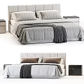 Modern Double Bed Interior With Sleek Headboard Nightstand And Soft Bedding Pillows 3d model