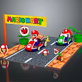 Mario and Luigi Mario Kart Go Karts on Track with Sign Mushrooms and Piranha Plants