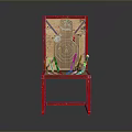 Various Knives Displayed On Red Chair Backrest With Target Pattern Design