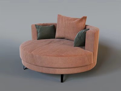 Round Single Sofa in Blush Pink with Two Cushions and Black Slim Legs 3d model