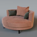Round Single Sofa in Blush Pink with Two Cushions and Black Slim Legs