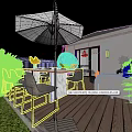 Modern Home Balcony Outdoor Space With Wooden Deck Dining Set Umbrella And Glass Doors