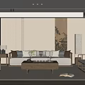 New Chinese Song Style Living Room Sofa Coffee Table Three-person Sofa Double Sofa Floor Lamp 3d model