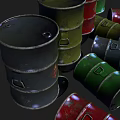 Industrial Metal Drums With Red Green Blue Gray Colors And Storage Design