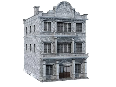 Classical Style Commercial Complex With Three Story Stone Masonry Ornate Facade Windows And Central Entrance 3d model