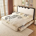 Elegant Double Bed With Scalloped Headboard Storage Drawers And Faux Fur Throw In Modern Bedroom