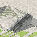 Modern Geometric Outdoor Staircase With Glass Structure Escalator And Grass Lawn