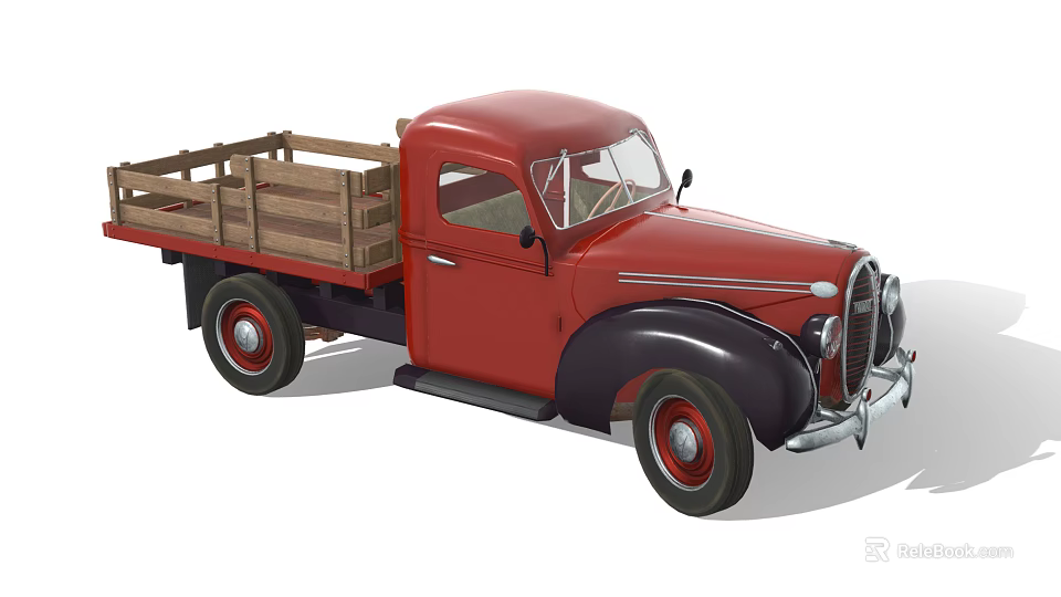 Vintage Red Classic Truck With Wooden Flatbed And Retro Design 3d model 