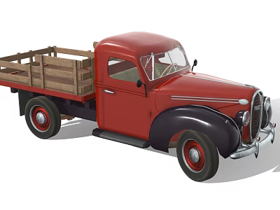 Vintage Red Classic Truck With Wooden Flatbed And Retro Design 3d model