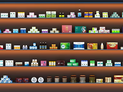 Various Medical Devices And Packaged Supplies Displayed On Storage Shelves 3d model