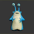 Cute Blue Cartoon Character Creature With Big Eyes Antennae And White Belly Standing