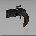 Modern Tactical Handgun With Black Body Red Wooden Grip And Blue Laser Sight
