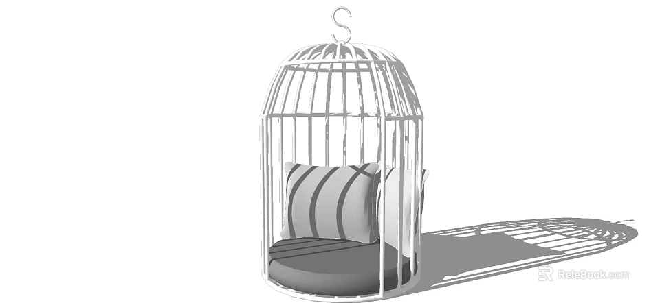 Birdcage Shaped Outdoor Sofa With Striped Cushions And White Metal Frame 3d model 