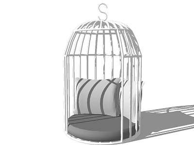 Birdcage Shaped Outdoor Sofa With Striped Cushions And White Metal Frame 3d model