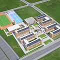 Red Brick School Building With Arched Windows Front Lawn And Symmetrical Towers Grand Facade Design