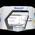 Neusoft Modern Exhibition Booth Design With White Blue Accents And Display Screens