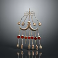 Elegant Golden Pendant With Red Beads And Multiple Hanging Decorative Elements 3d model