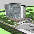 Modern Office Building Exterior Design With Glass Curtain Walls Greenery And Surrounding Trees