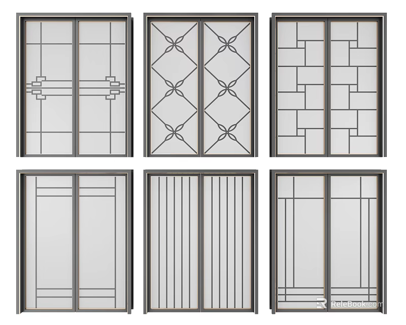 Various Sliding Door Designs With Geometric Patterns And Decorative Glass Panels 3d model
