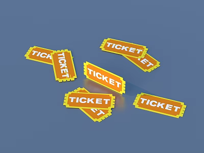 Several Orange Colored Ticket Tags With Yellow Borders On Blue Background 3d model