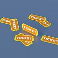 Several Orange Colored Ticket Tags With Yellow Borders On Blue Background