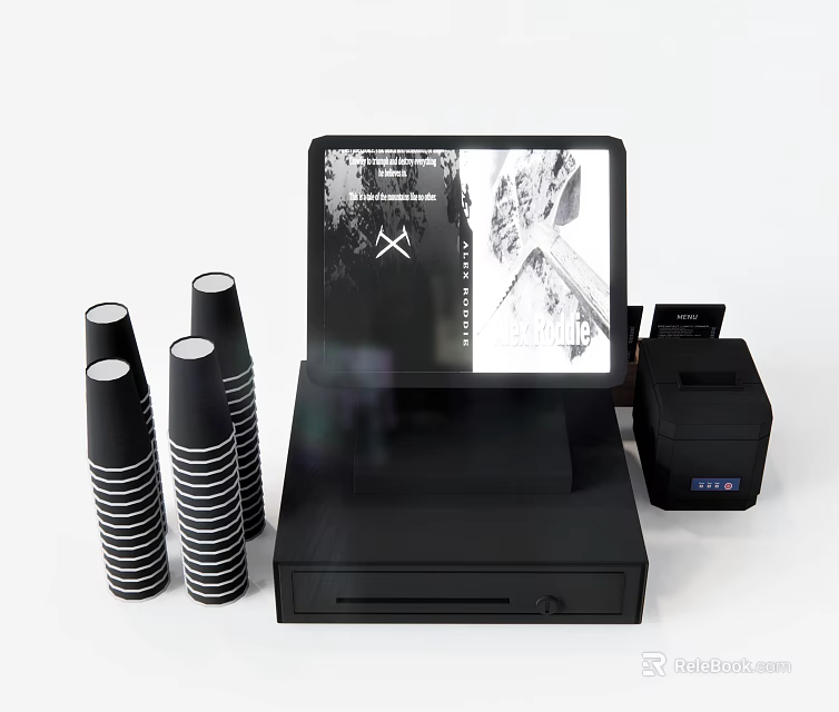 Modern Commercial POS Equipment With Touchscreen Monitor Receipt Printer And Cash Drawer 3d model 