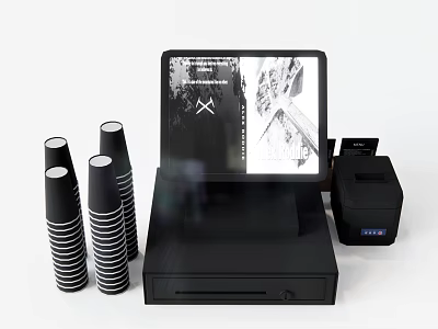 Modern Commercial POS Equipment With Touchscreen Monitor Receipt Printer And Cash Drawer 3d model