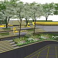 Modern Plaza Landscape Design With Tiered Steps Green Trees And Geometric Ground Pattern