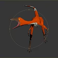 3D Rendered Red Dinosaur With White Tail Long Body And Extending Tongue