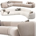 Modern Beige Fabric Sectional Sofa With Plush Cushions And Throw Blanket 3d model