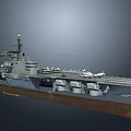 Aircraft Carrier Flight Deck with Military Jets and Island Structure