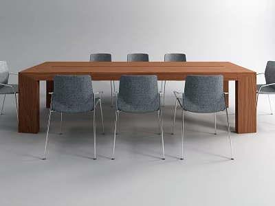 Modern Wooden Conference Table With Gray Fabric Chairs And Metal Legs Design 3d model