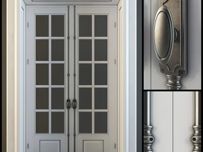 Classic Double Doors With Glass Panels And Metal Hardware Accents 3d model
