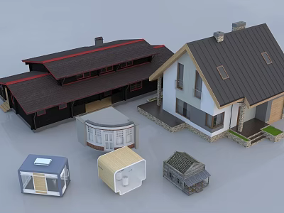 Different Styles Detached House Architectural Models With Varied Roof And Exterior Designs 3d model