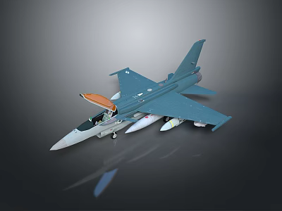 Blue Scale Fighter Jet Model With Open Cockpit And Missiles Under Wings 3d model