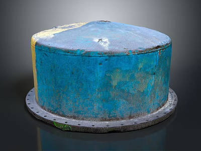 Industrial Blue Cylindrical Metal Container With Rusty Surface And Flange Base 3d model