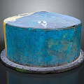 Industrial Blue Cylindrical Metal Container With Rusty Surface And Flange Base