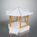 Traditional Chinese Pavilion Featuring Curved White Roof Wooden Railings And Stone Steps
