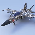 Camouflage Painted Fighter Jet With Sharp Nose Landing Gear On Blue Background